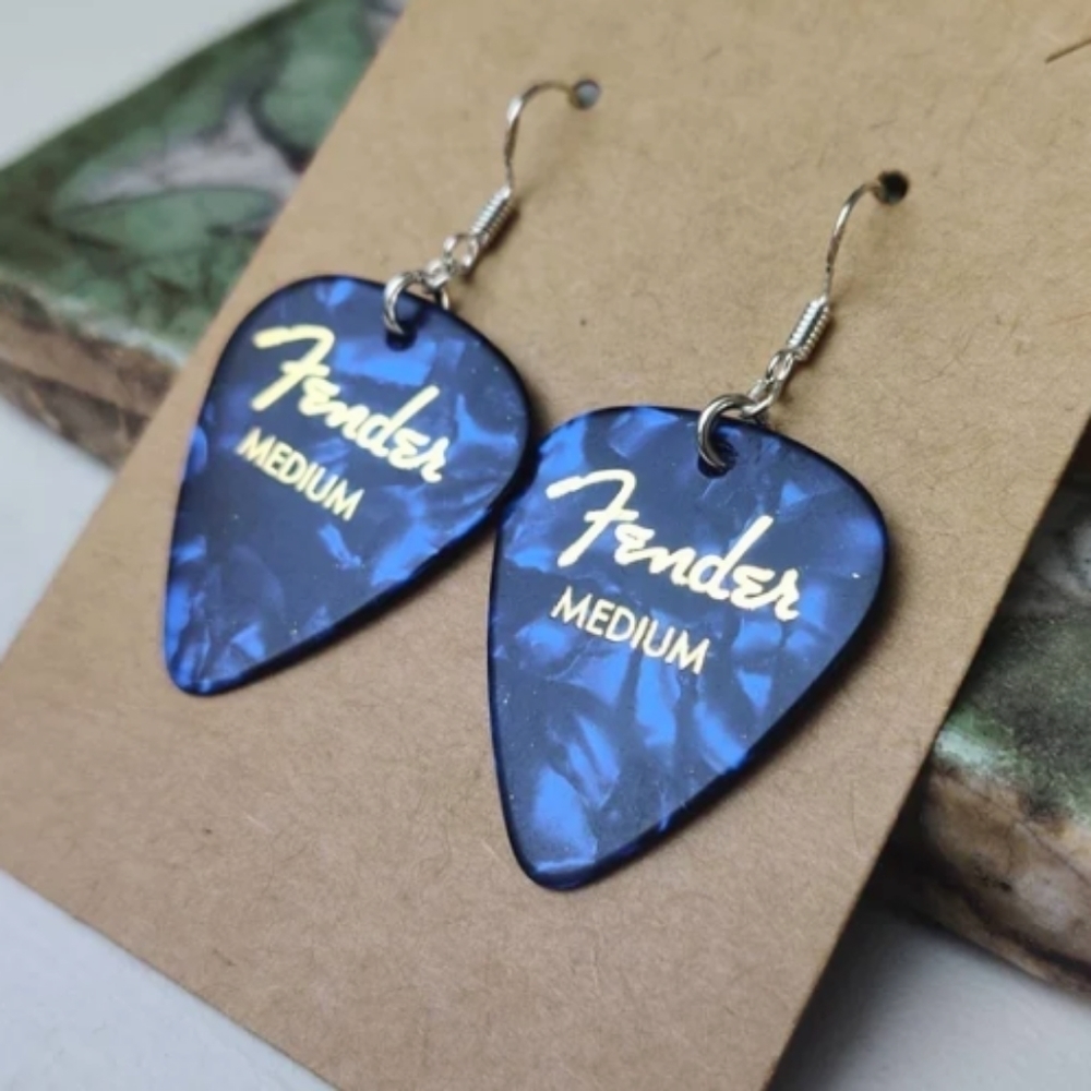 NEW Unique Colorful Handmade Guitar Pick Silver/Gold Drop Hook Earrings - Picture 12 of 16